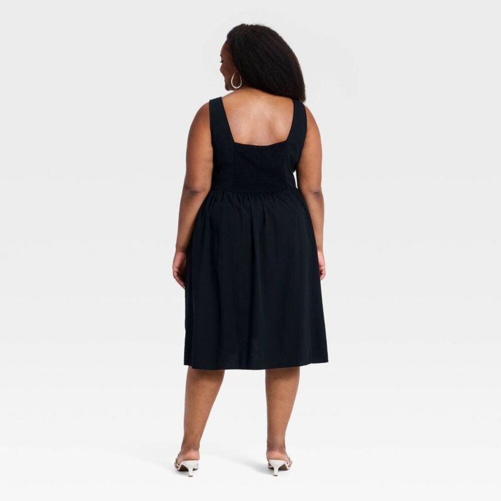 Ava & Viv - Women's Plus Sleeveless Button-Front Midi A-Line D Black - Picture 2 of 3
